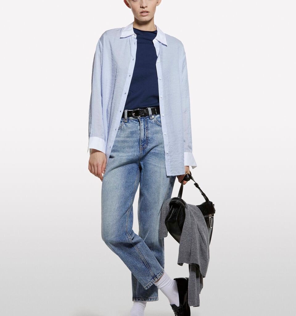 Dark blue t-shirt with halter neck - women's short sleeve t-shirts - Dark Blue | Sisley image number 1